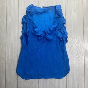 Rebecca Taylor Women's Blue Silk Sleeveless Ruffle Tank Blouse Size 2